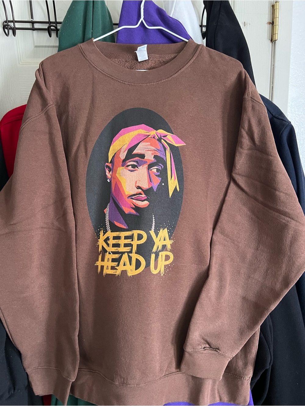 Tupac ‘Keep Ya Head Up’ Brown Graphic Crewneck Sweatshirt - Size XL